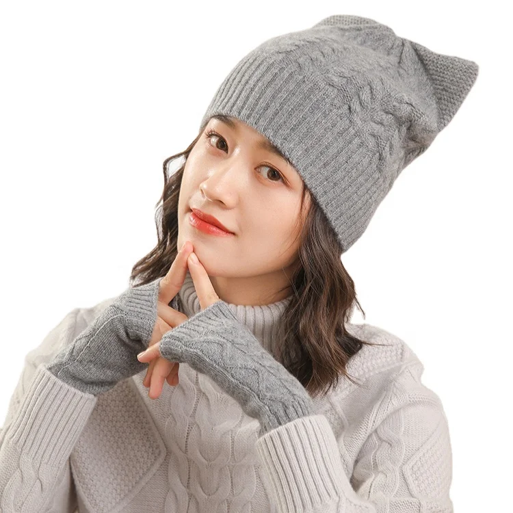 
Whloesales Factory directly women warm cashmere gloves fingerless knitting 