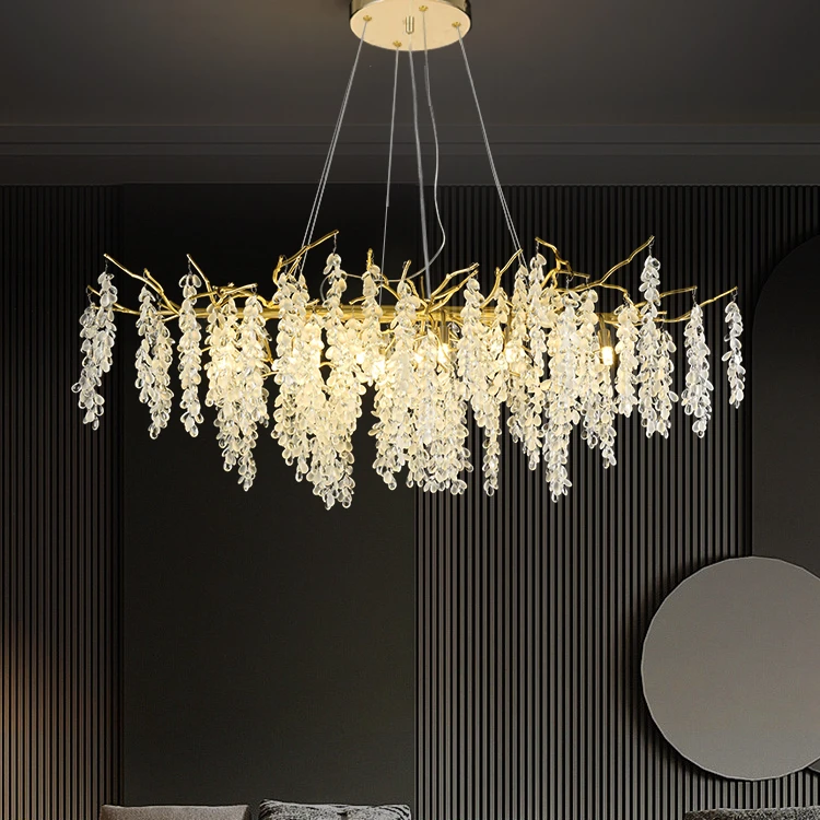 Modern Luxury Glass Gold Crystal Chandelier Interior Living Room Hanging Chandeliers Pendant Lights for Bedroom Hotel