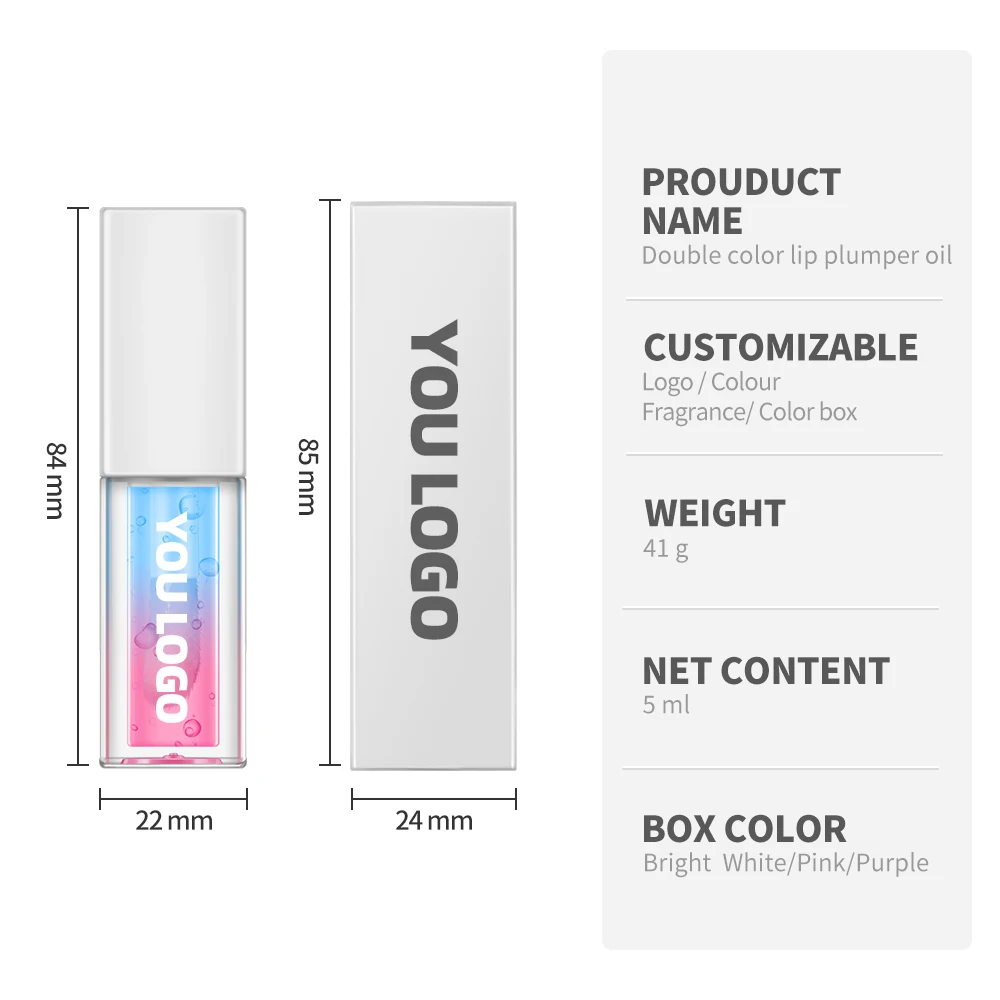 New Style Natural Plant Fruit Juicy Big Brush Double Colors Lip Gloss Moisturizing Hydrating Clear Lip Plumper Oil