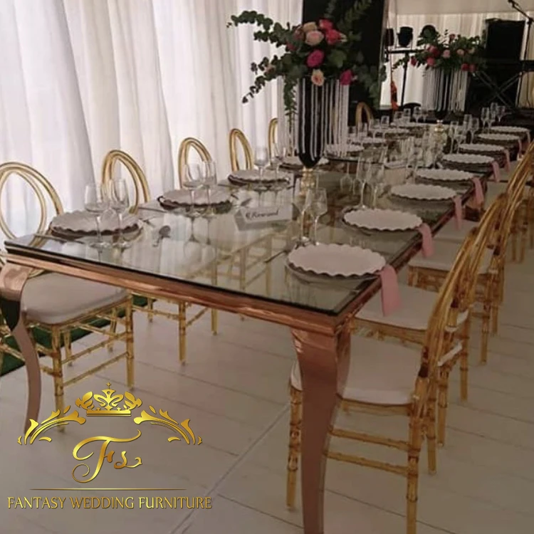 Элегантный длинный зеркальный стеклянный ужин, свадебное украшение, стол для зала