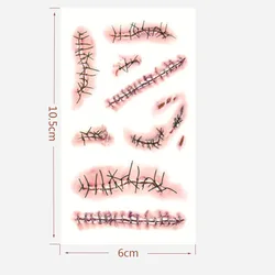 Стойкие нетоксичные временные татуировки-наклейки, Хэллоуин, ужас, реалистичный стежок, рана, рана, тело, макияж, тату-наклейки