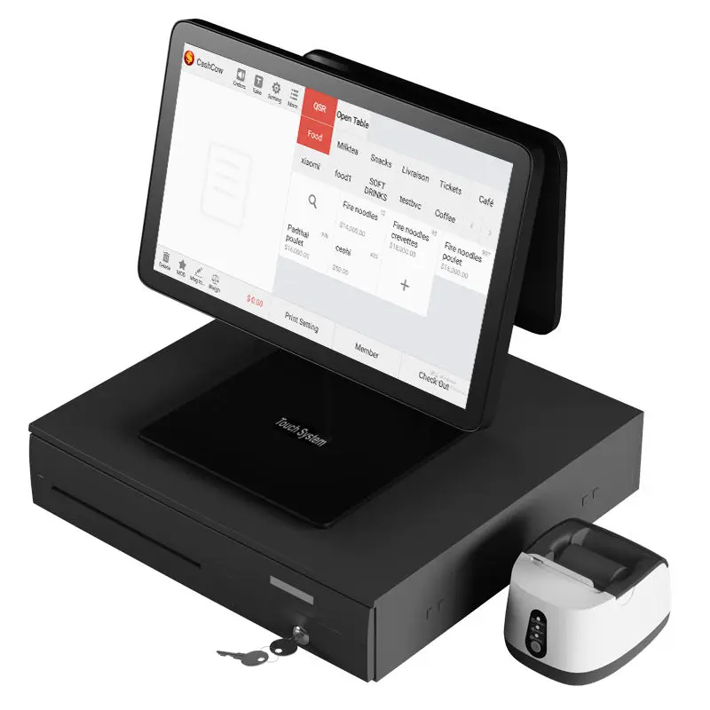 Life time free use pos software for retail and restaurant shop android pos machine dual screen