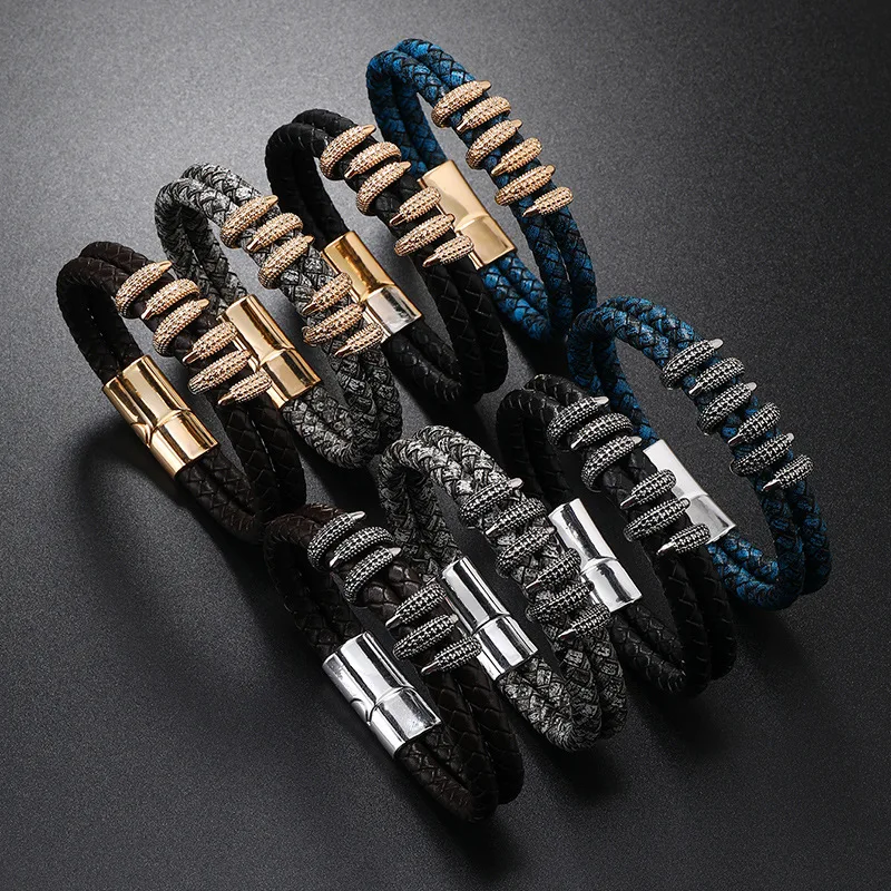 2024 Wholesale Personality Mens Leather Bangle With Magnet Clasp  Claws Handmade Braided Leather Bracelet