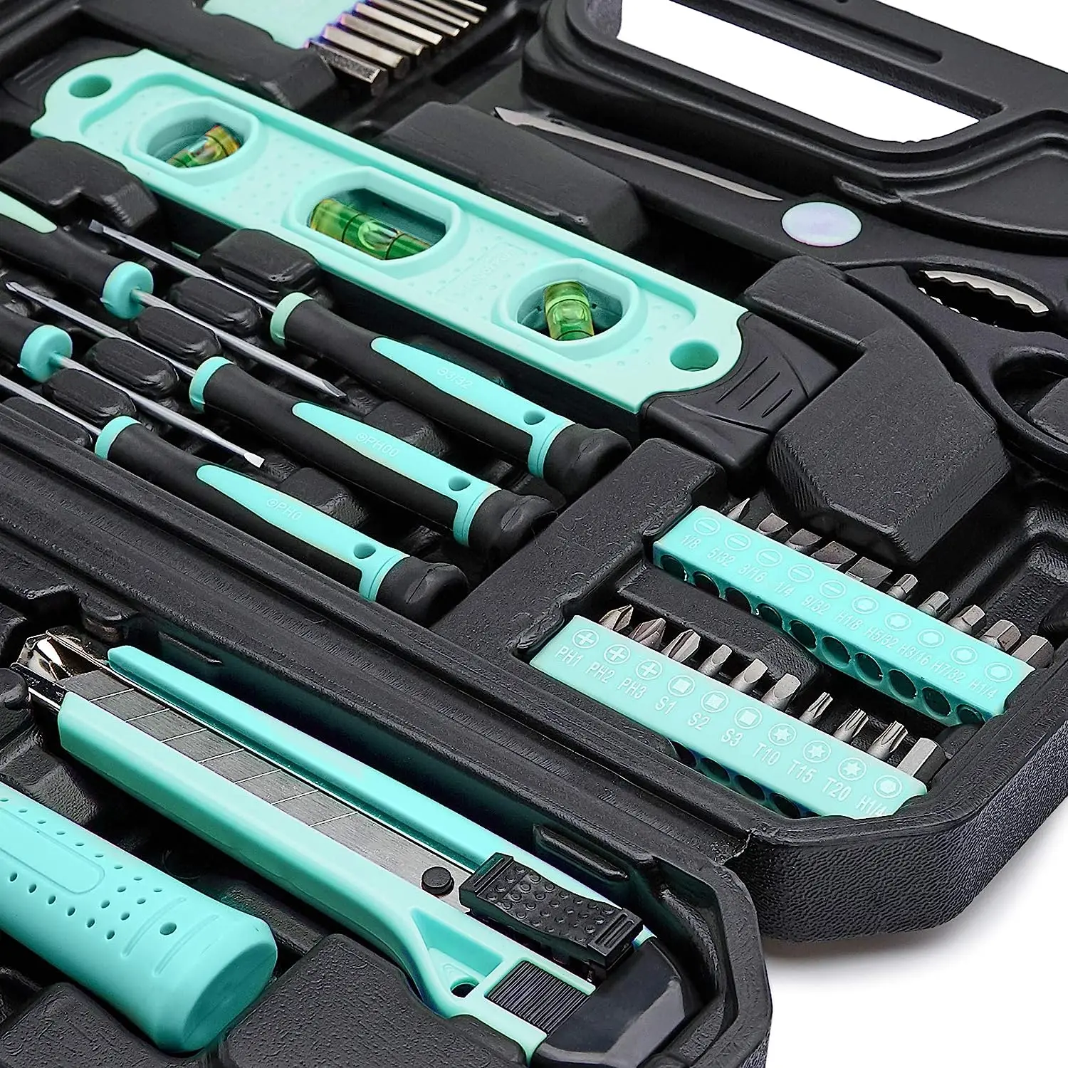 Amazon Basics Household Tool Kit With Storage Case, 142 Piece, Turquoise