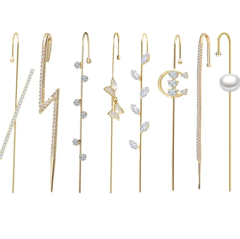 Wholesale Hotsale Personalized Zircon Earrings Women Lightning Piercing Ear Hook