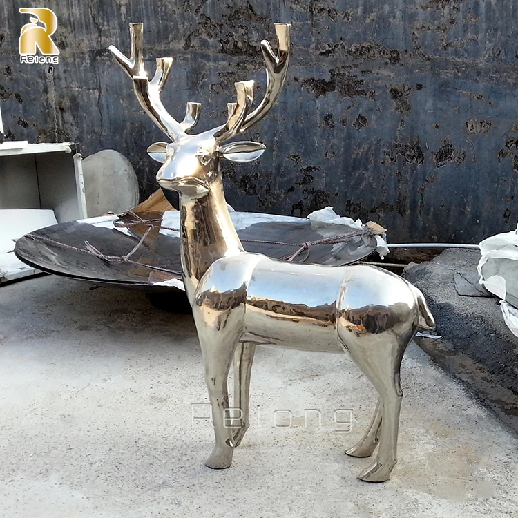 Outdoor Life Size Modern Metal Animal Stainless Steel Deer Sculpture Statue