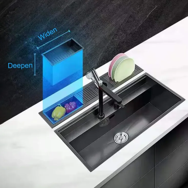 Factory Direct Sales Nano Black Bar Stainless Steel Handmade Hidden Kitchen Sink