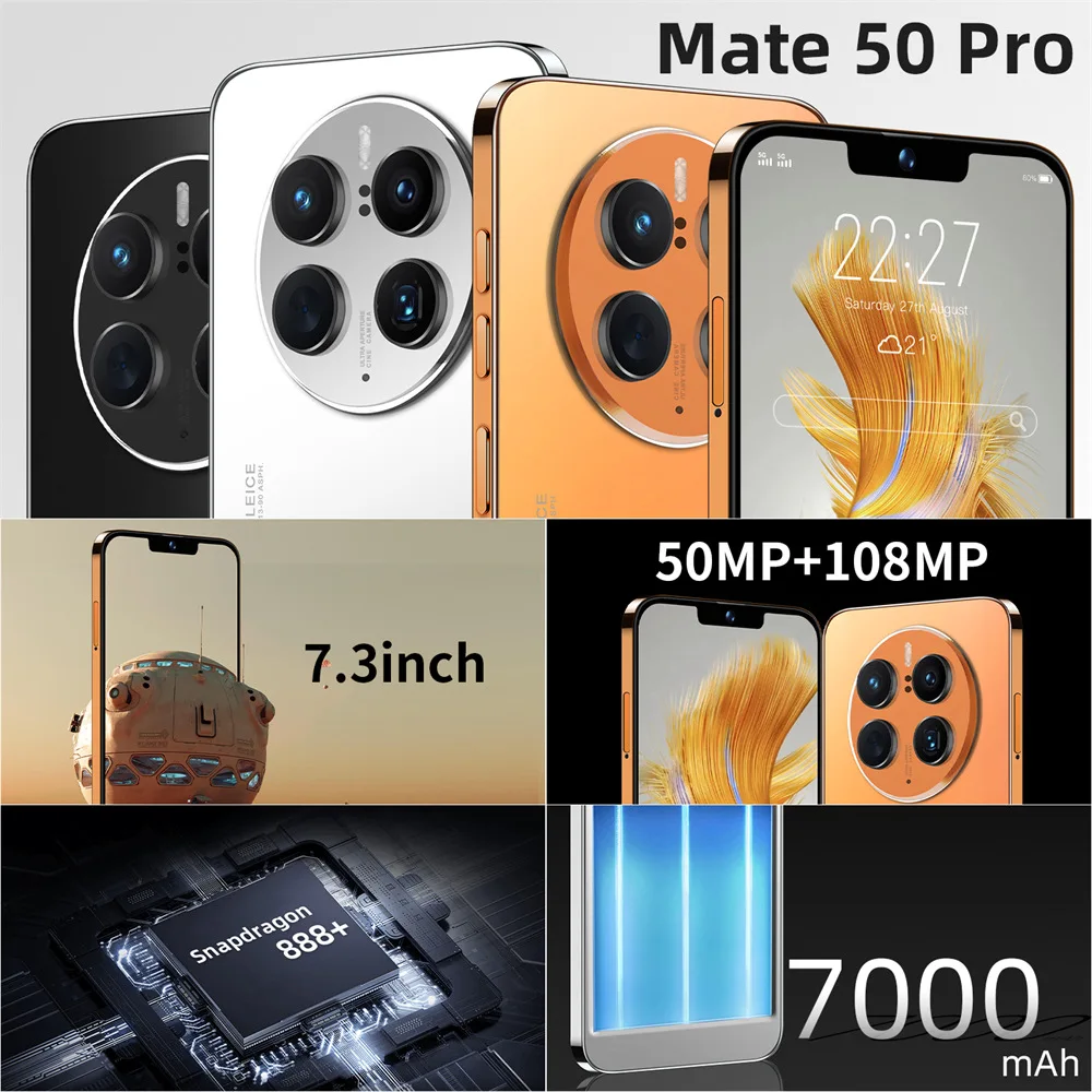 Mate50 PRO MAX 16GB+1TB 6.5 Inch Mate 50 Celular PRO MAX Full Display Android 12 Mobile Cell Smart Phone Android Phone