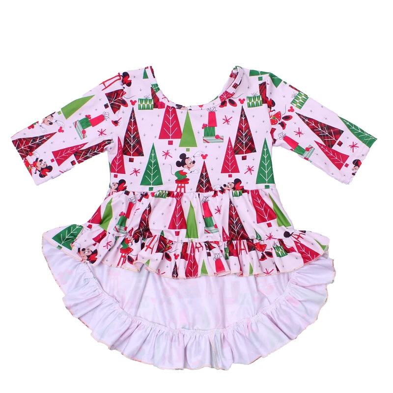 Kids wear with discount korean kids clothes Christmas cartoon milk silk dress with short sleeve girl twirl dress for party