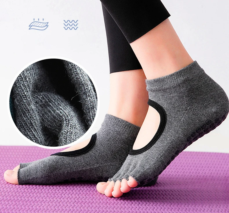 grip wholesale anti slip thickened five-finger yoga socks with open toes