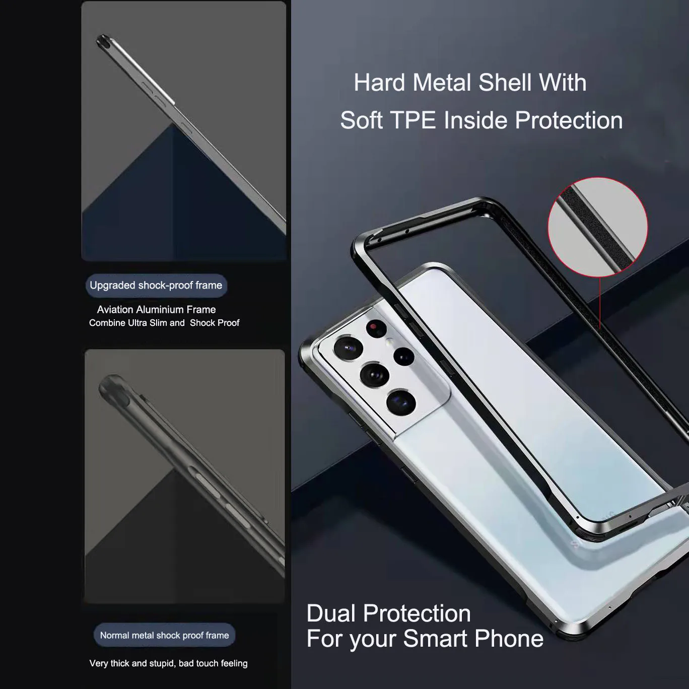 Aluminum TPE Phone Cover Suitable For Sam Sung Metal Frame Protective Phone Case