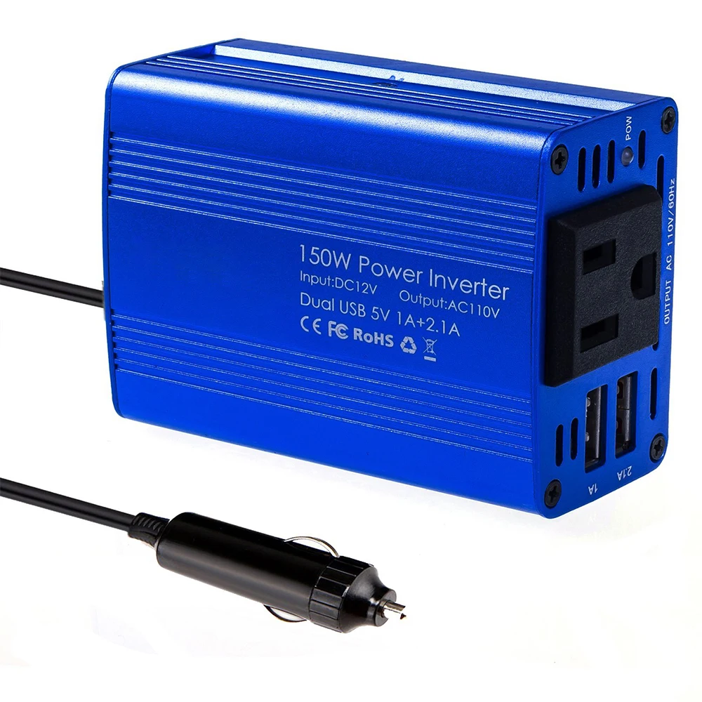 150W Power Inverter DC 12V to 220V AC Mini Car Inverter with 4.2A Double USB Car Adapter