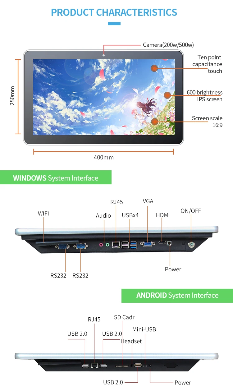 Black Industrial Pc Usb Rj45 Wifi 15.6 Inch Desktop All In One Touch Pc For Data Collection System