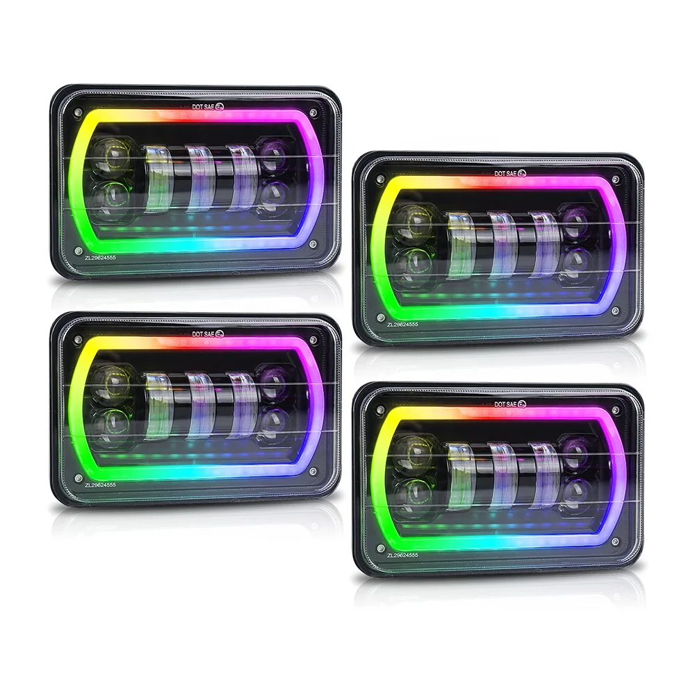 OVOVS Car Parts Dot Approved H4651 H4652 H4656 H4666 H6545 H4668 H4642 RGB 4x6 led headlight for Freightliner Peterbilt 4PC