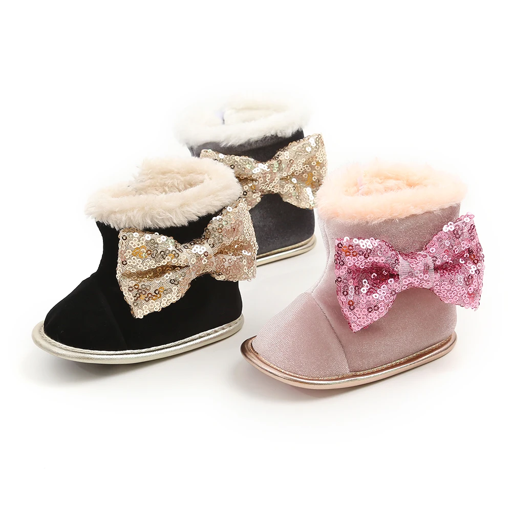 Wholesale Cheap Flannel Bowknot girl 0-18 months infant crib booties baby