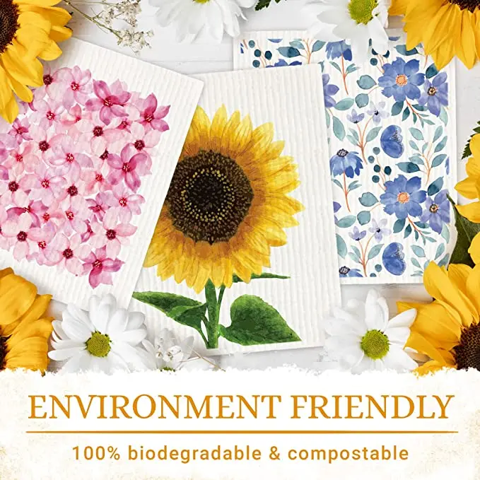 Wholesale Customized Printing Kitchen Towel Swedish Cellulose Wood Pulp Sponge Dishcloth Dish Towel Paper Wipes