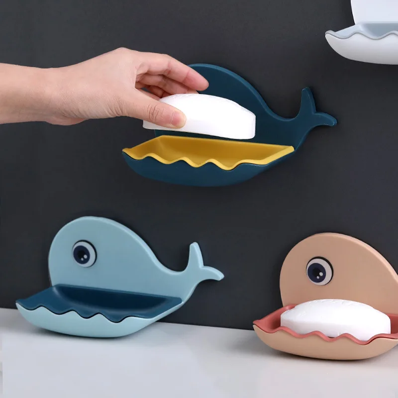 Cute Whale Bathroom Wall Mounted Soap Drain Rack Plastic Soap Holder Box
