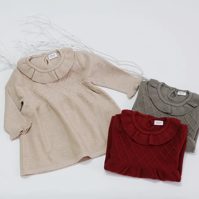 Autumn and winter baby wool knitted long-sleeved dress warm woolen dress