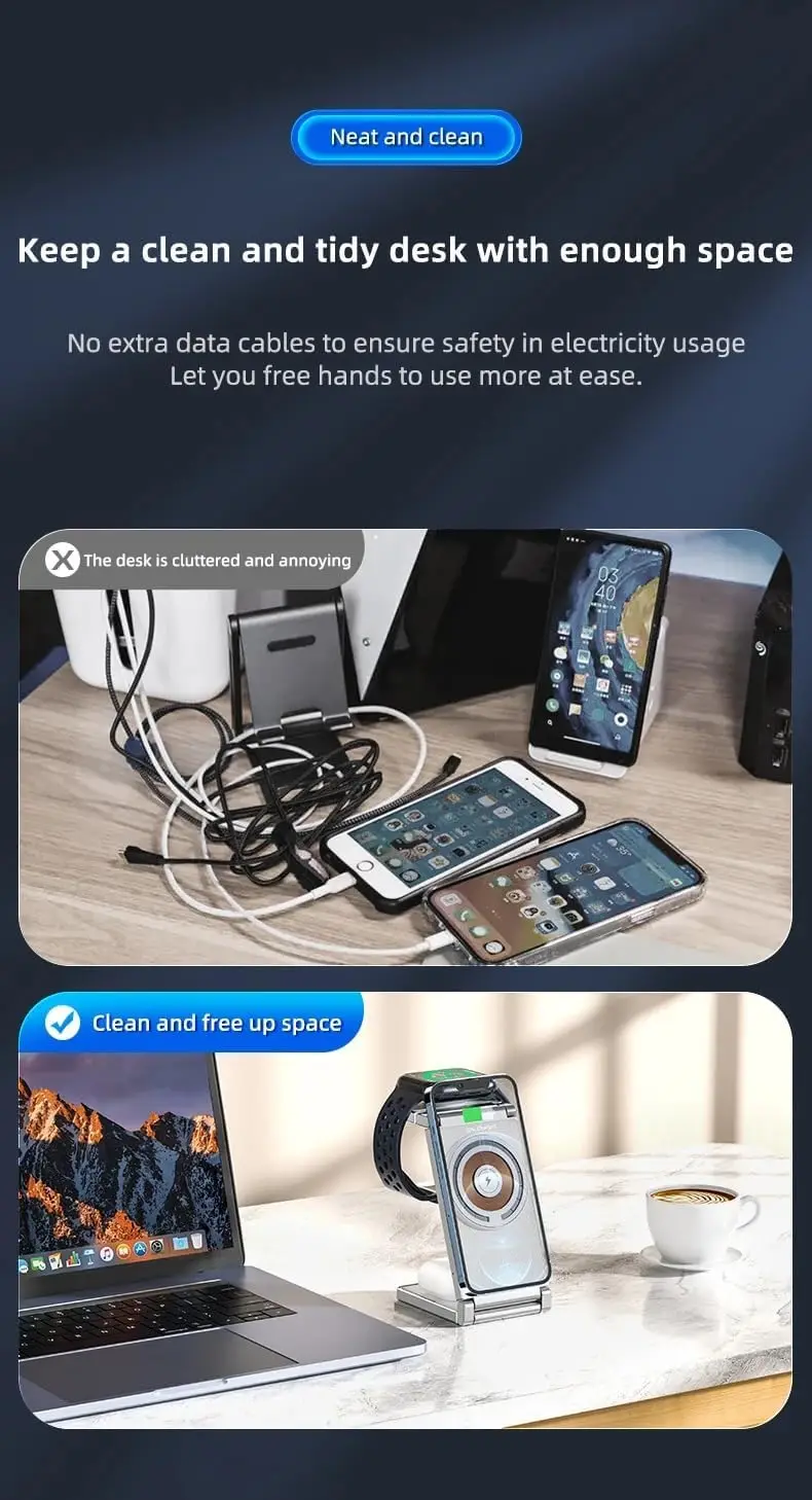 Waillynice Mag-Safe Charger Station Magnetic 3 in 1 Foldable Travel Charging Dock For IPhone Samsung iWatch Airpods