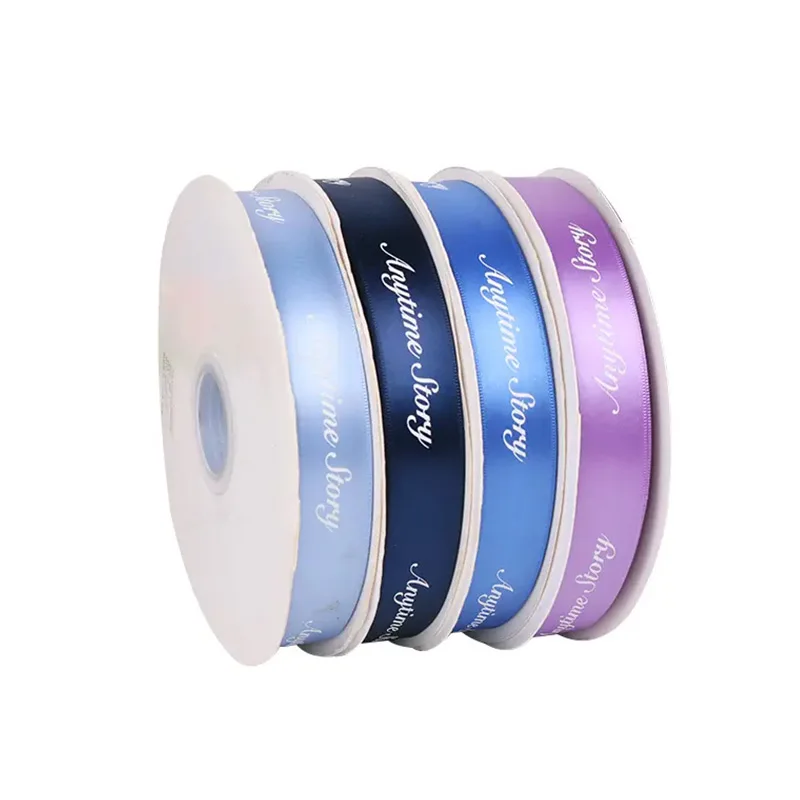 100 yard/roll Wholesale Custom Printed Logo Just For Your Text Slogan Customized Multi Color 1' 25mm Satin Ribbon