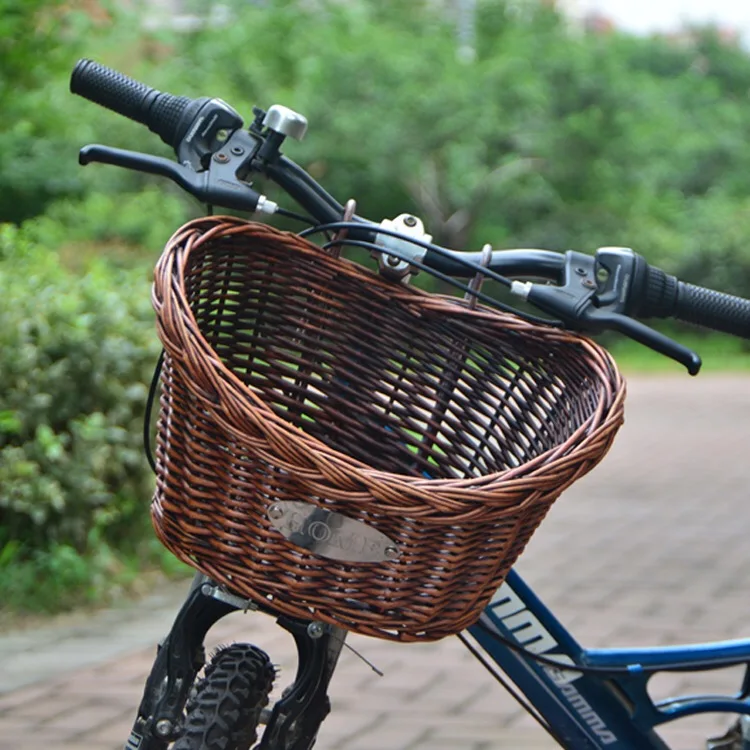 High Quality Front Rear  Wicker Bicycle Basket  rattan bike basket easy removable bicycle basket for dog