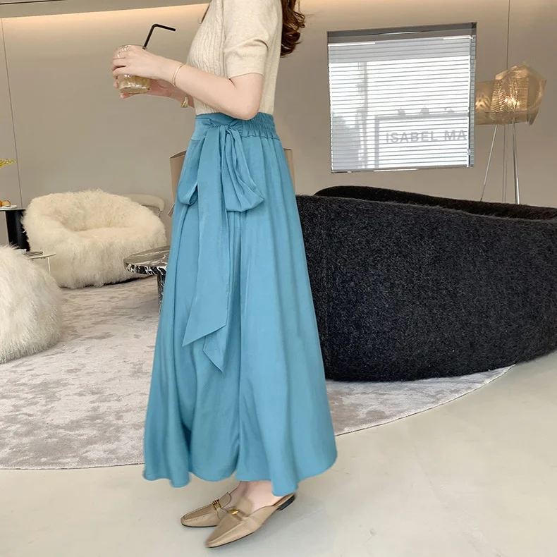 Korean style high waist half-length temperament bandage elastic waist mid-length large swing a-line umbrella skirt women