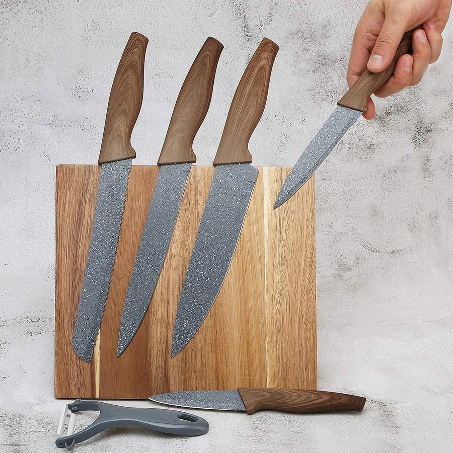 High Quality Acacia Wood Knife Holder Stand Wooden Magnetic Knife Block