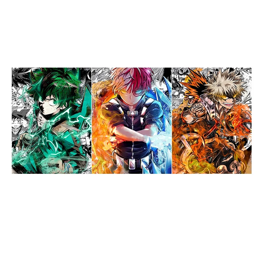 My Hero Academia 3D Posters Anime Decor Three Characters IZUKU&KATSUKI&SHOUTO 3D Lenticular Filp Print Painting Newest Design