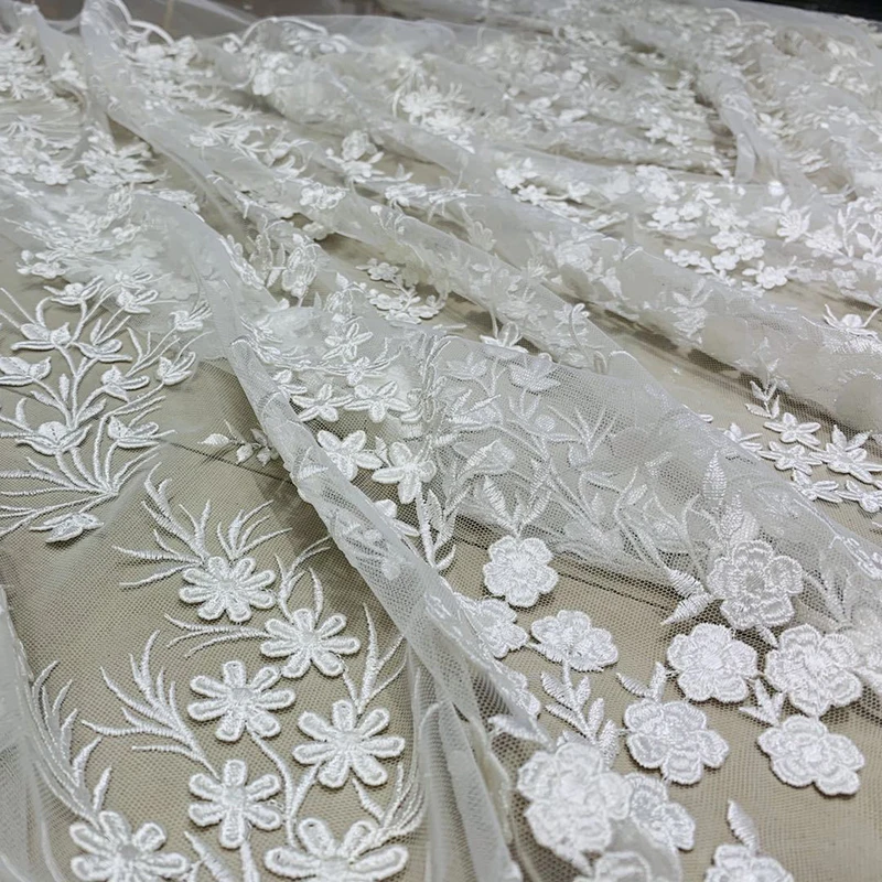 3D Flower Embroidery Lace Fabric Wedding Dress Cheongsam Lace Fabric For Women