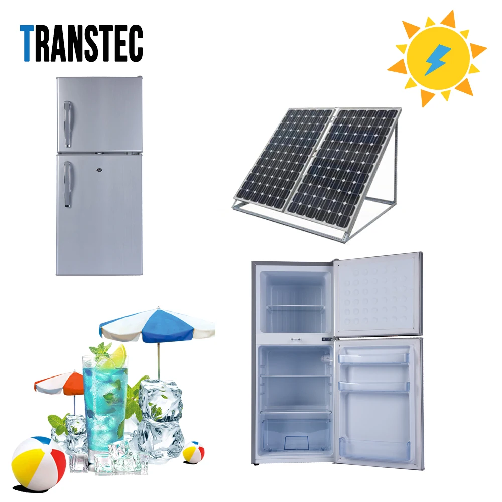 118L Solar Powered Double Door Refrigerator DC 12 fridge with off grid system for commercial and household use