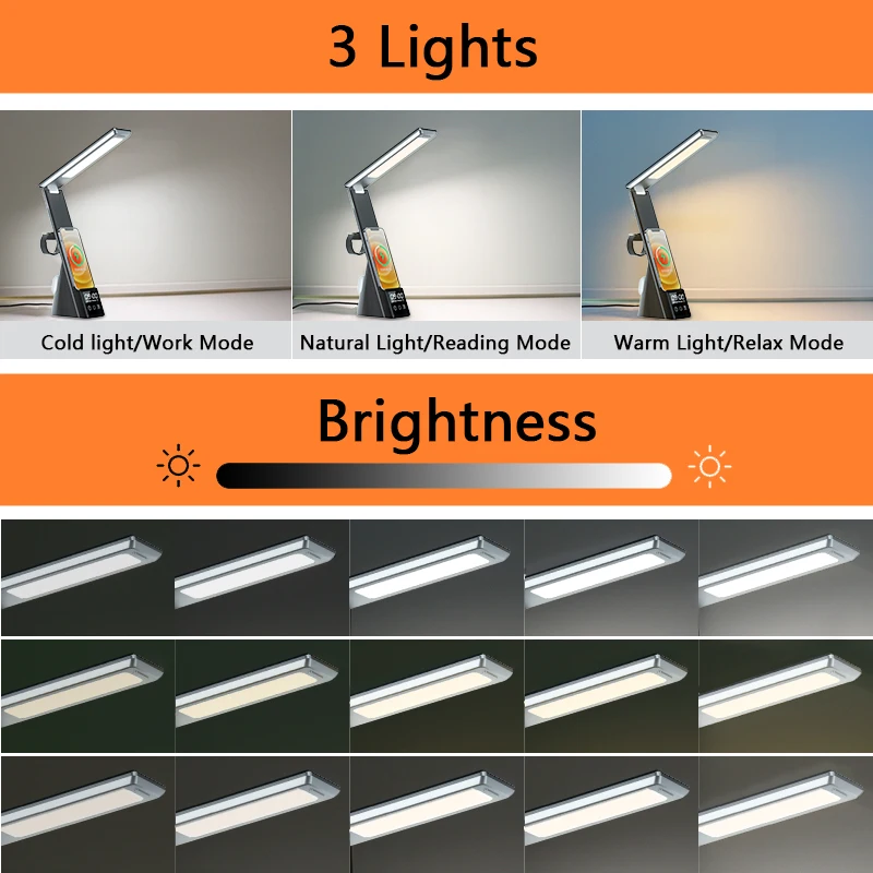 15W Wireless Charger LED Table Lamp Alarm Clock LED Bedsides Desk Light for Indoor Use