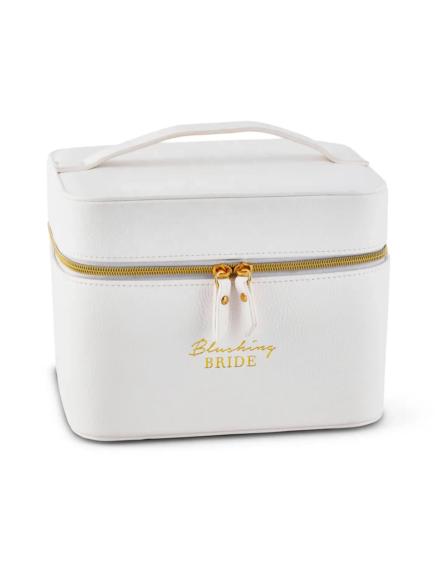 WHITE LEATHER PU VANITY CASE WITH ZIPPER