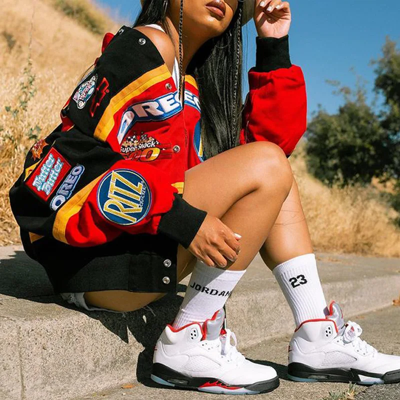 Women Casual Street Style Clothing Letter Printing Baseball Bomber Varsity Coat Unisex Windbreaker Red Bull F1Street Wear Jacket