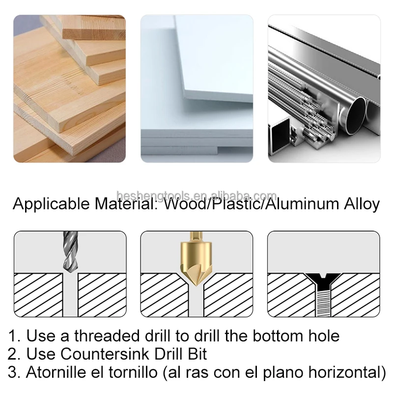 3PCS Carbon steel 90 degrees round handle five edge chamfering device three 12/16/19mm chamfering drill hole for cutting wood