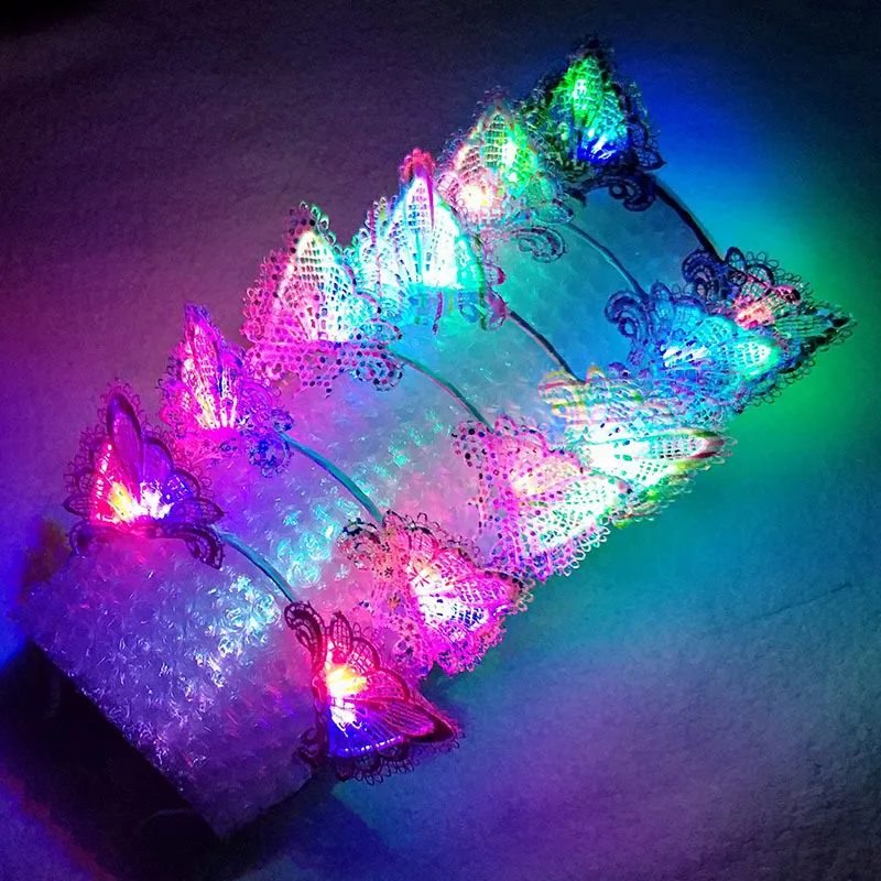 women girls hair accessories led cat ear headband hairhoop lace bunny cat ear headband glow in dark