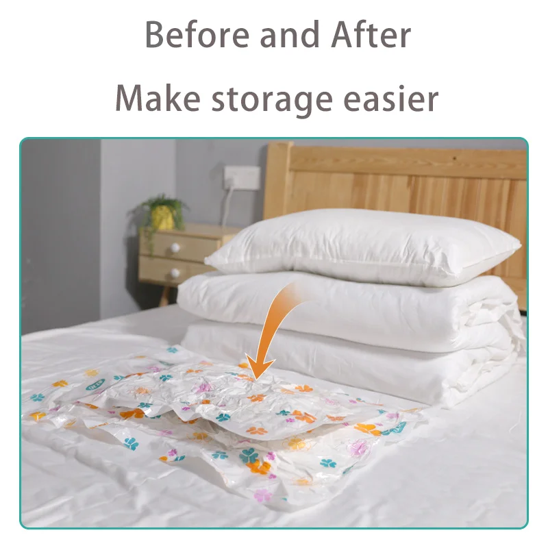 Manufacturer direct transparent clothing vacuum compression bag and inflatable hand pump space saving storage bag