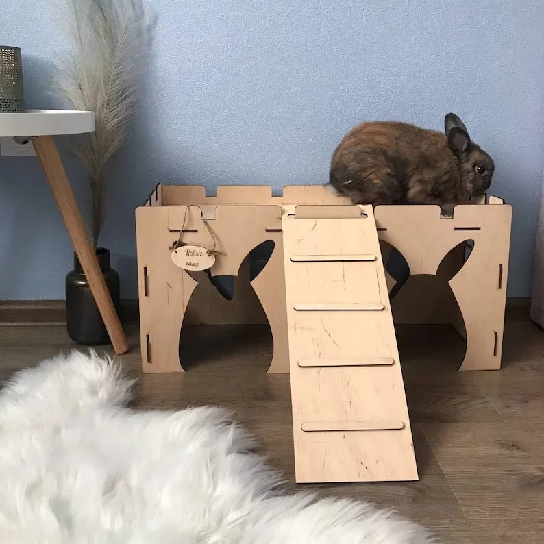 Bunny house with ladder, guinea pig house, rabbit furniture, bunny decoration, rabbit supplies, chinchilla house, pet bed