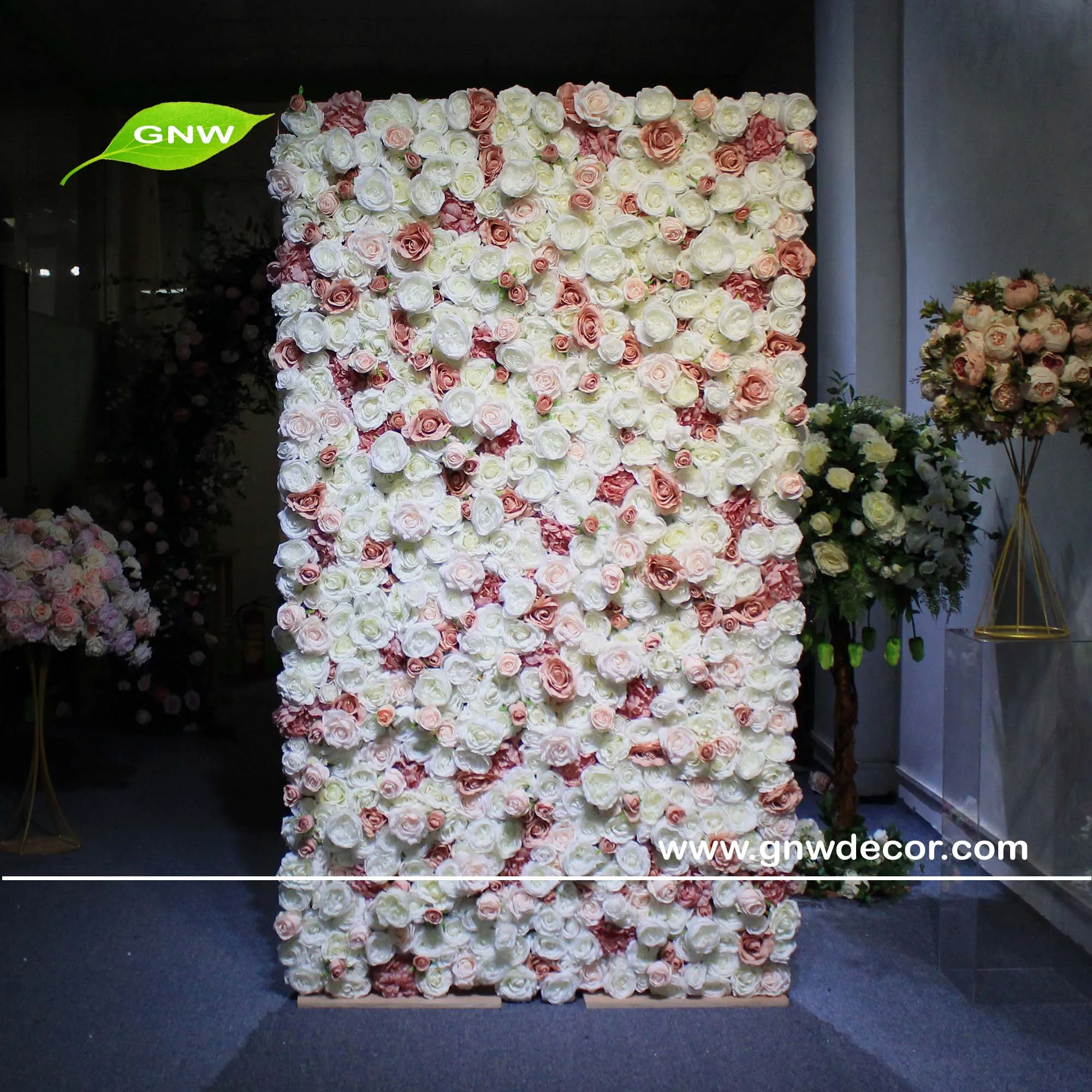 GNW Roll Up Flower Wall Blush Pink Photography Backdrop Stage Flowers For Wall Decoration