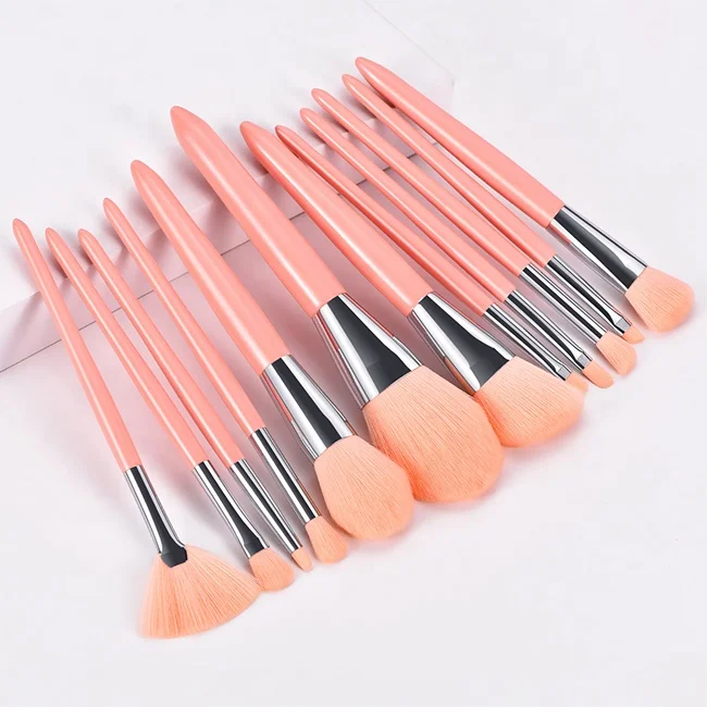 12pcs Dense Powder Low Moq Wood Eco Friendly Women Wholesale Private Label Custom Logo Pink Makeup Brushes