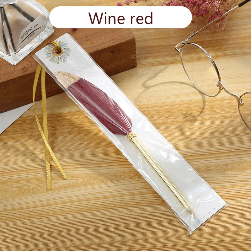 Popular portable Pink / Blue / orange / Burgundy optional private signature peacock feather ballpoint pen
