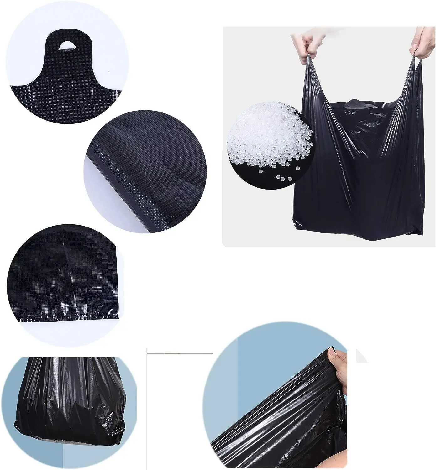 Small Black Trash Bags with Handlesand  T-shirt Rubbish Bags Wastebasket Bags for Office