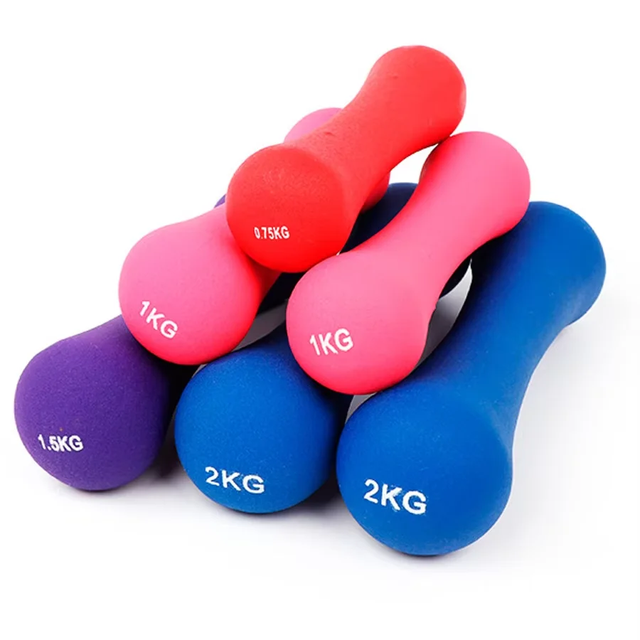 Hot Sale 1-10KG Hex Frosted or Bright Plastic Dipped Free Weights Dumbbells For Women Solid Cast Iron Fitness Dumbbell