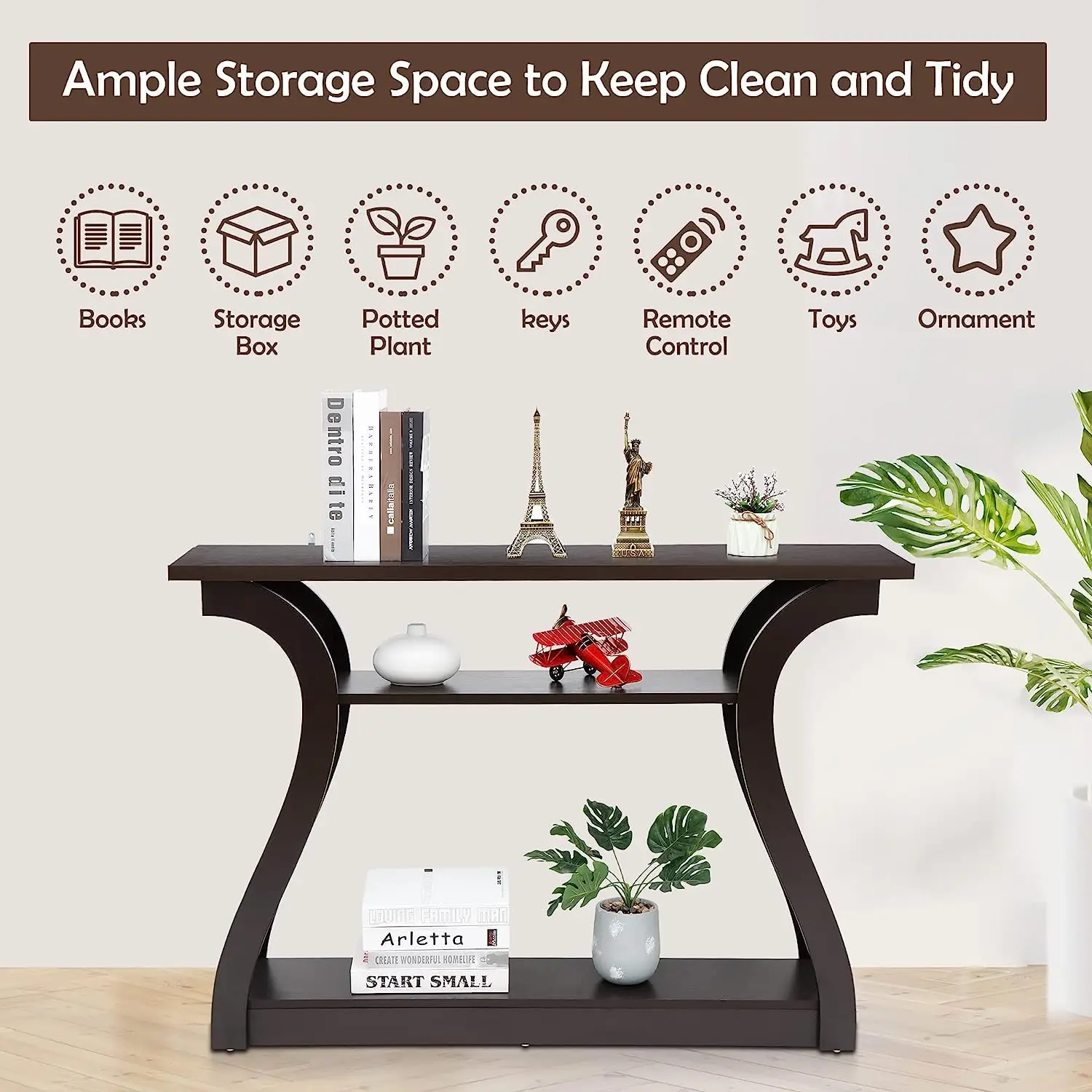 3 Tier Console Table Narrow Sofa Table Decorative Side Table Accent Modern Furniture