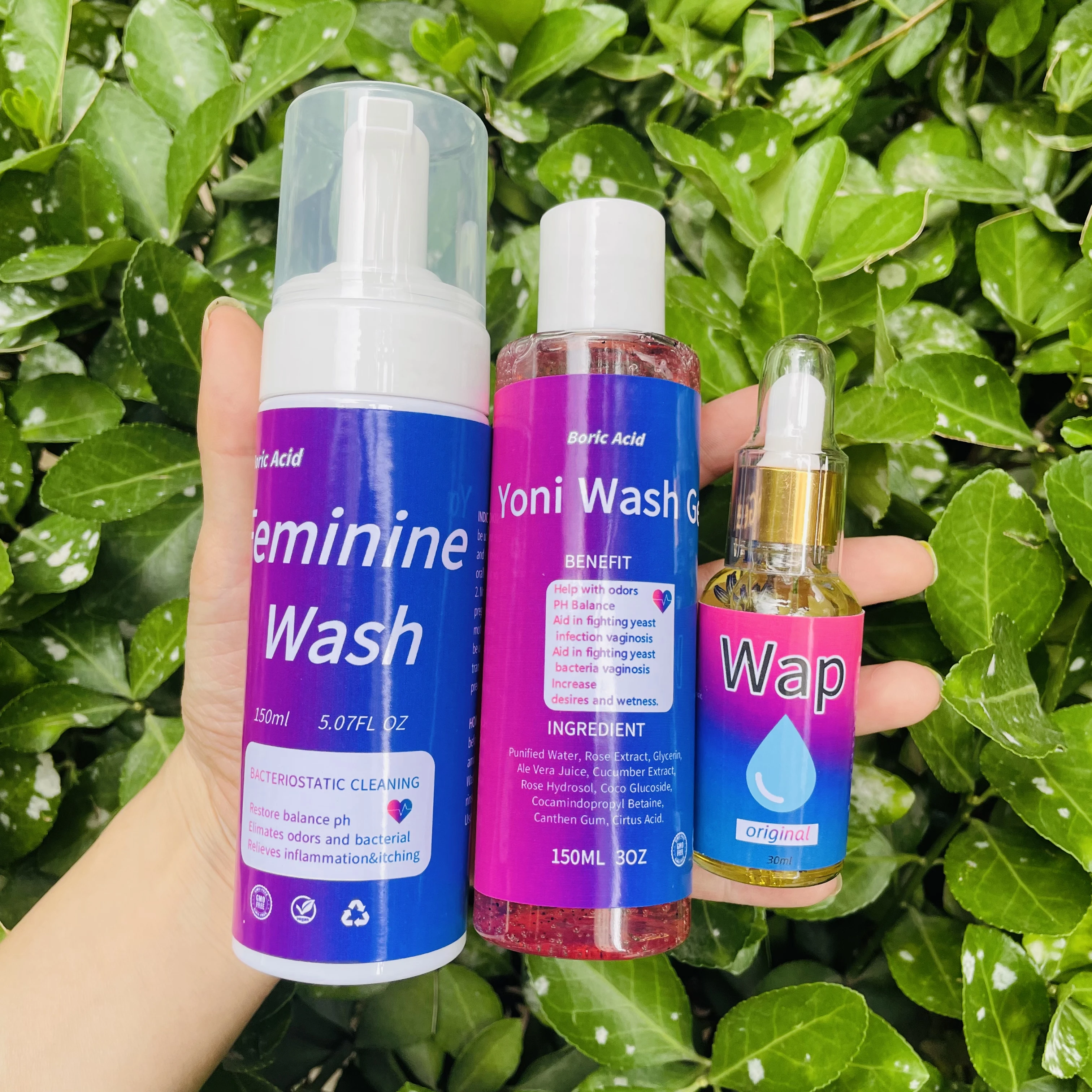 Hot Selling 100% Organic Herbs Feminine Hygiene Yoni Wash Gel Yoni Essential Oil Set With Private Label