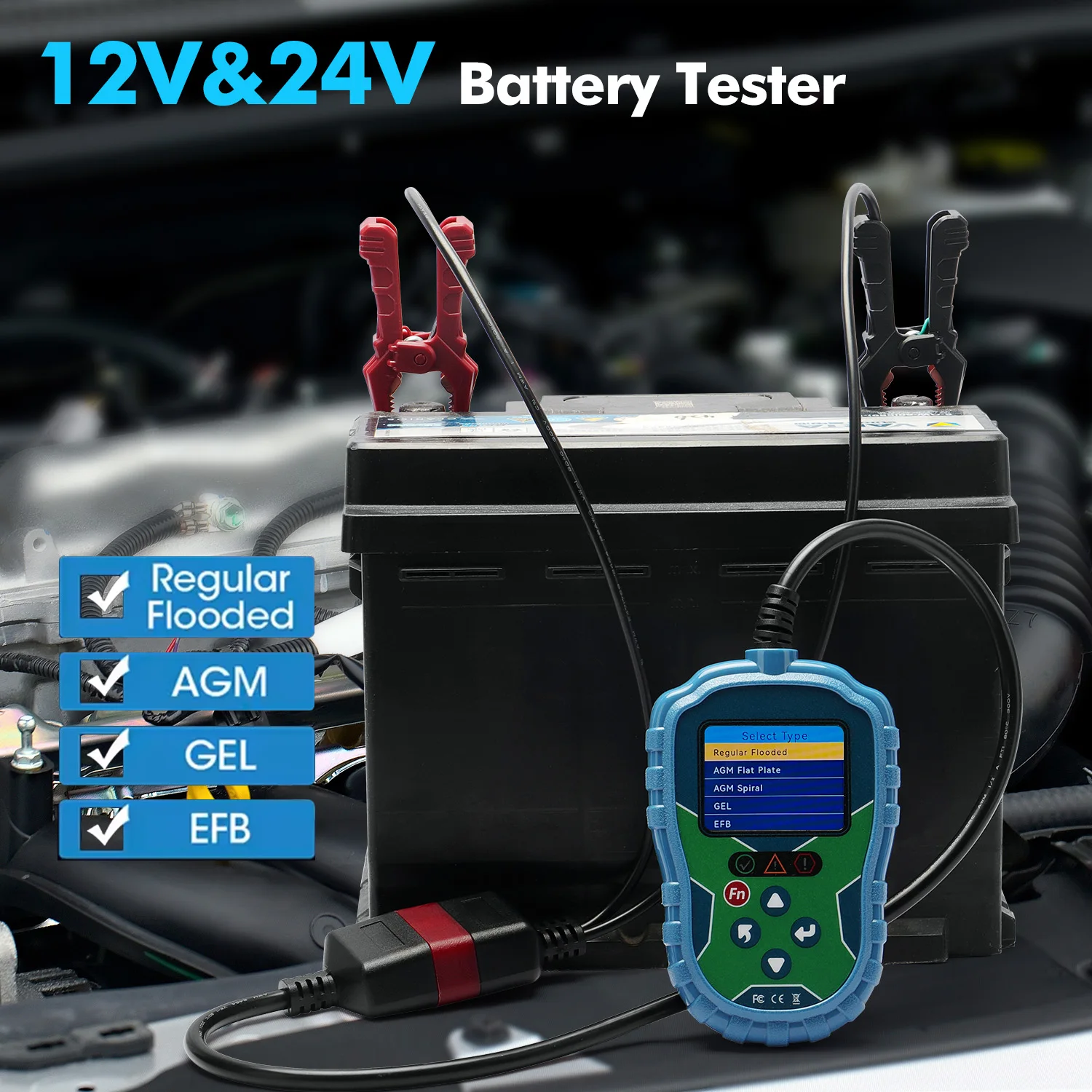 Car diagnostic tool 2-in-1 Engine Analyzer OBD2 Scanner Battery test High precision high and low temperature BA570