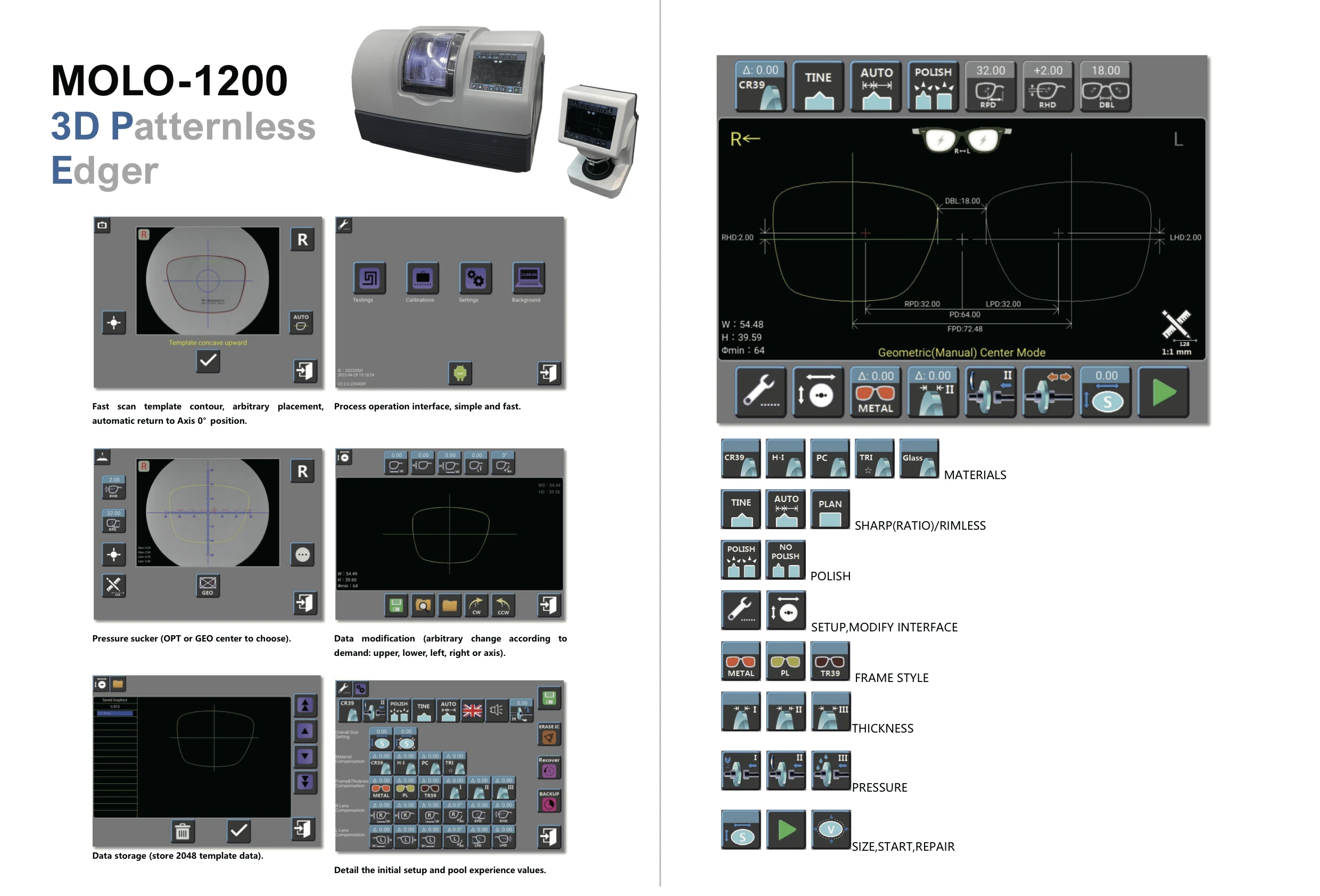 MOLO-1200 China Optical Lens Grinding Machine Auto Lens Edger Automatic Lens Edger With 3d Scanner
