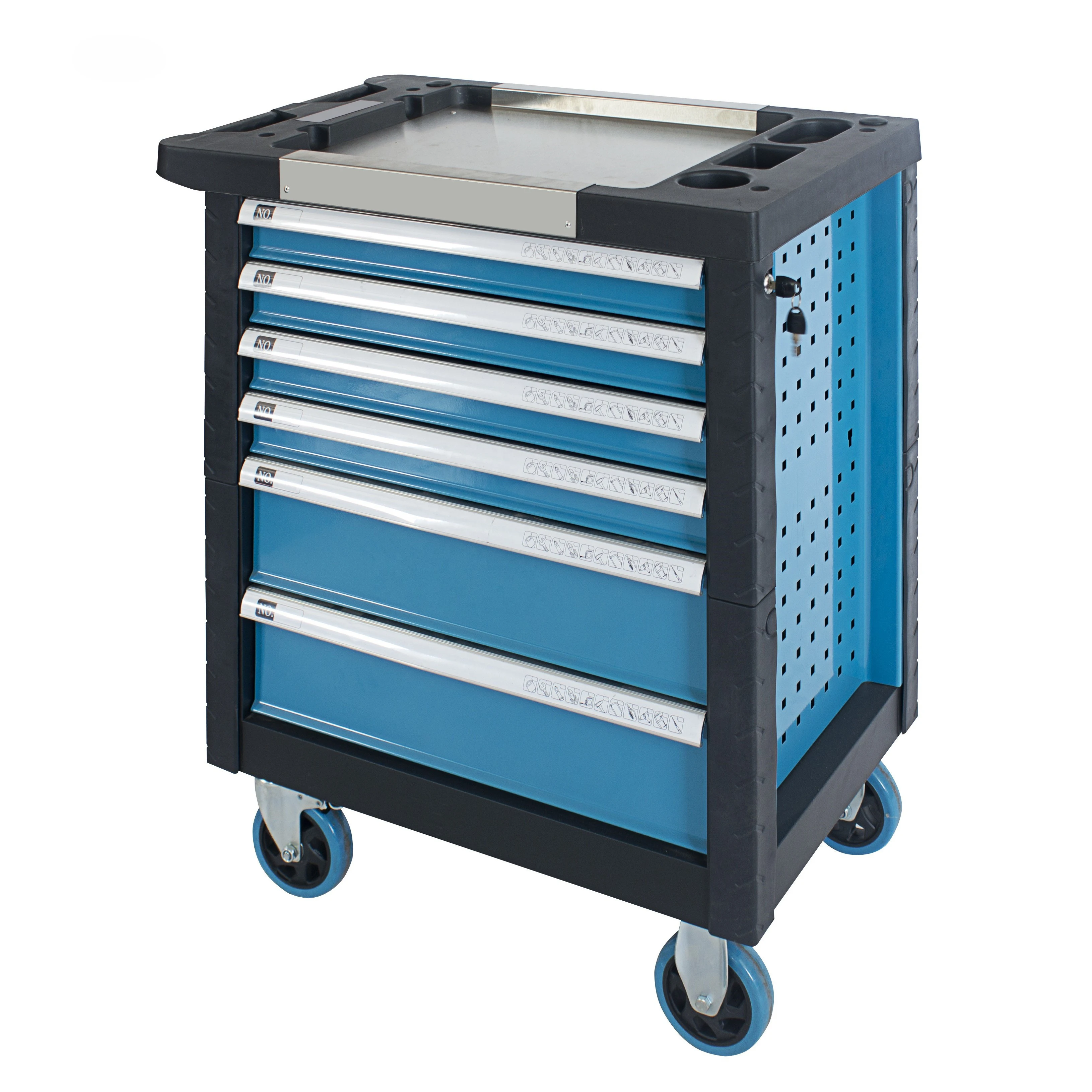 220pcs tool trolley with tools 6 drawers central lock roller cabinet with hardware hand tool set