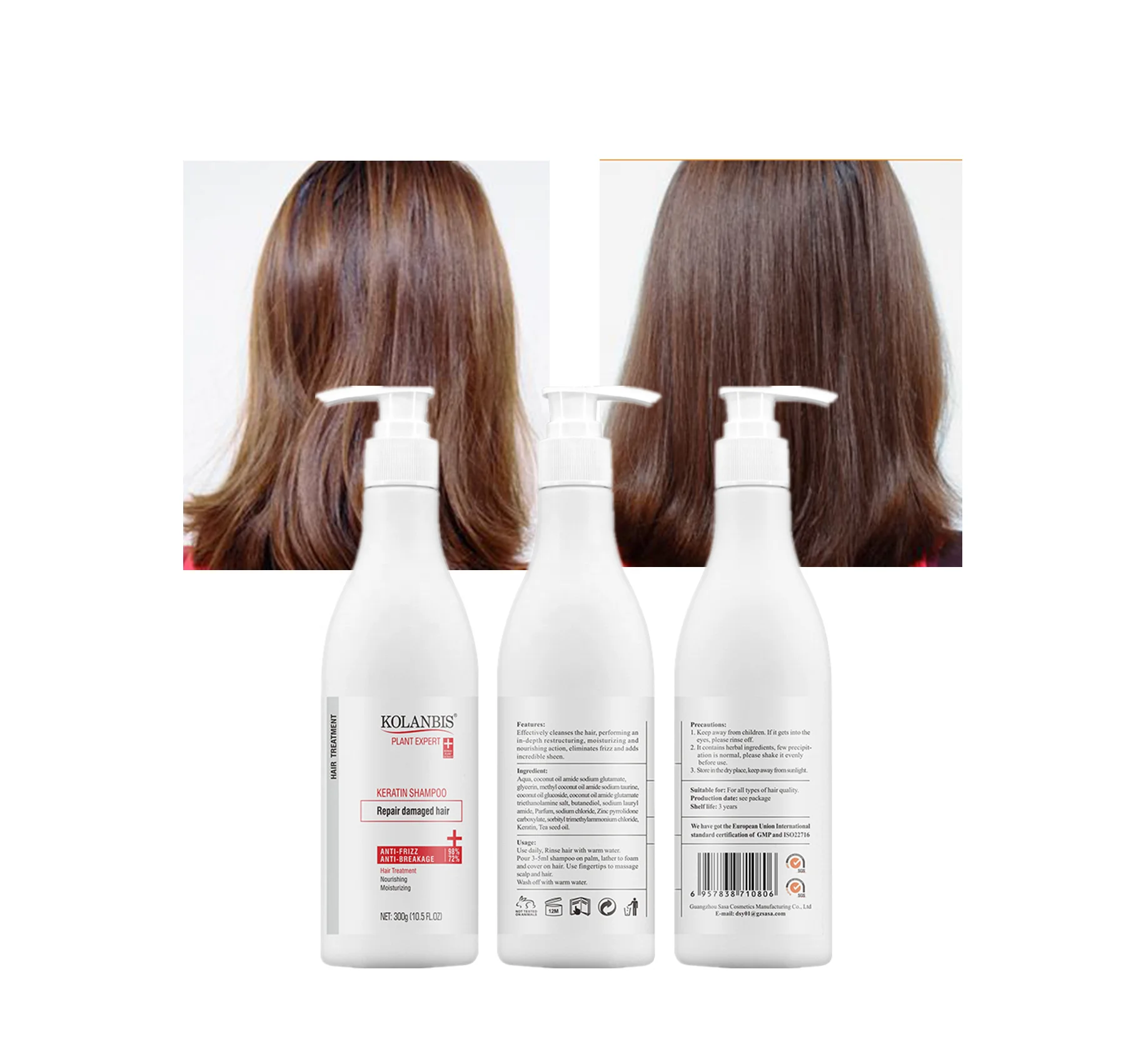 KOLANBIS New Arrival Natural Keratin Omega Three Fatty Acids Building Shampoo Custom White Bottle