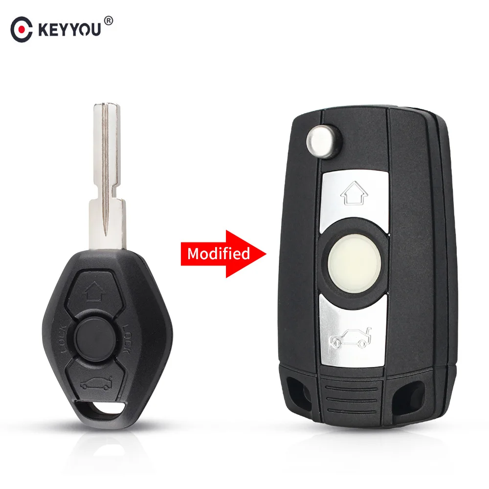 KEYYOU Filp Car Key Case DIY for BMW EWS 1/3/5/7 Series X3 X5 Z3 Z4 Modified Keyless Entry Remote Shell Case With HU58 Blade