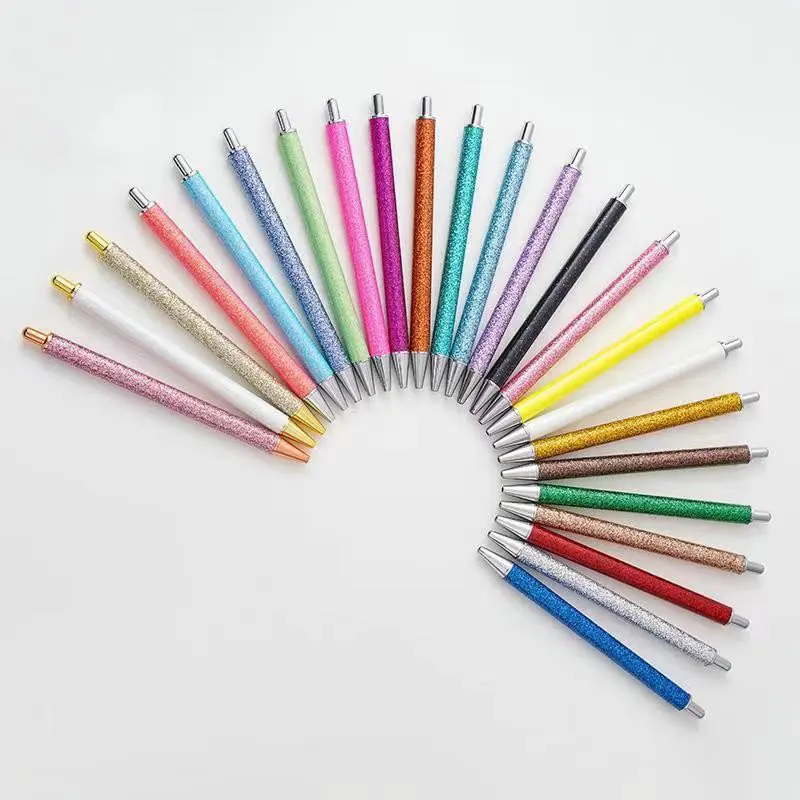 Colorful Bling Retractable Ballpoint Pen Glitter Wrap Resin Epoxy Custom Logo Metal Ink Pencil Perfect Wedding Gift